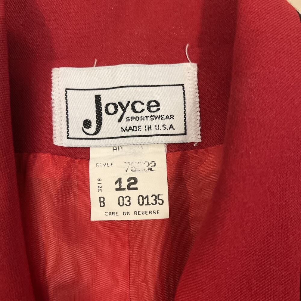 Vintage Joyce Sportswear Womens Blazer Size 12 Red Black Trim Wool USA Career - Picture 5 of 9